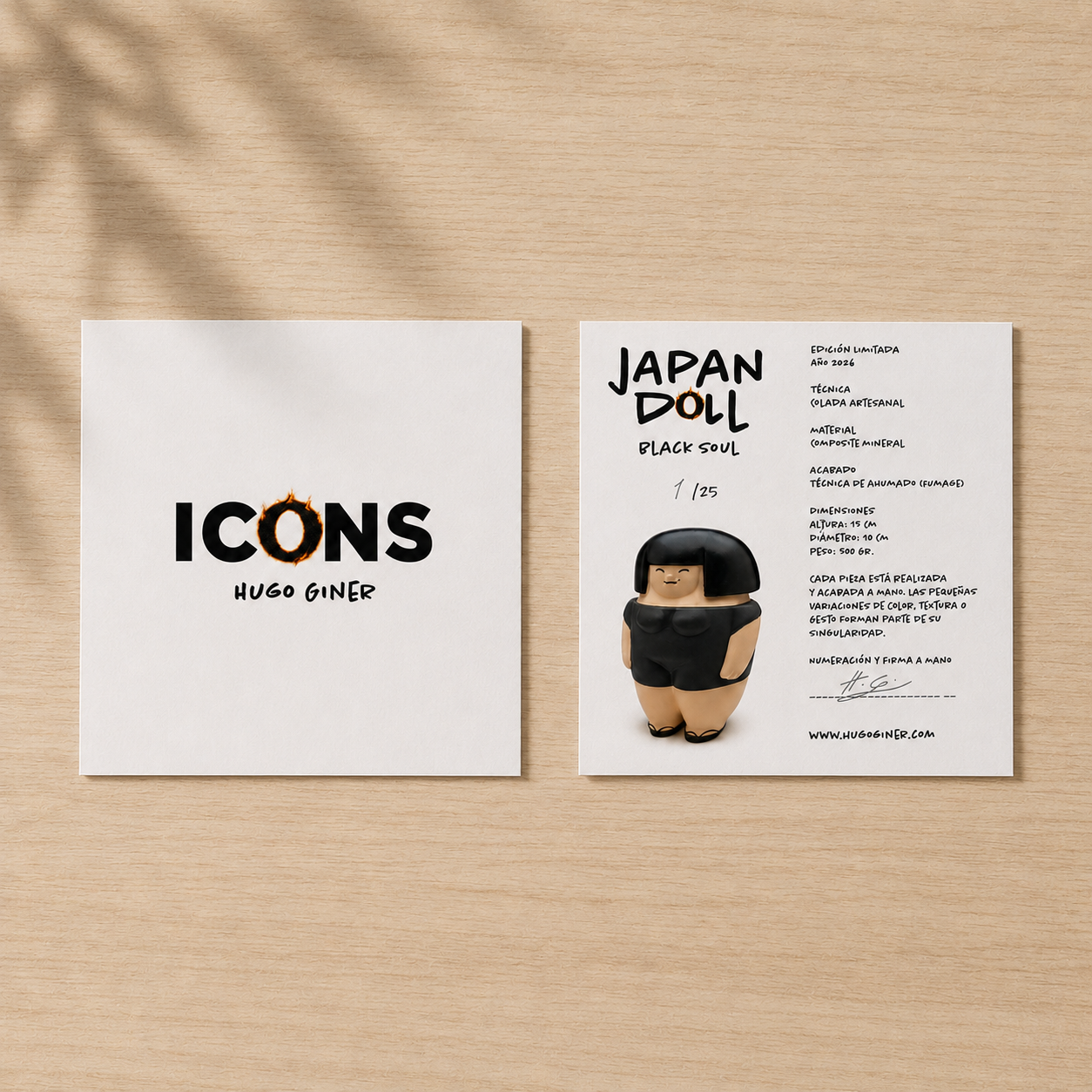 Certificado de autenticidad de Japan Doll Black Soul, pieza numerada 1/25 de ICONS by Hugo Giner.