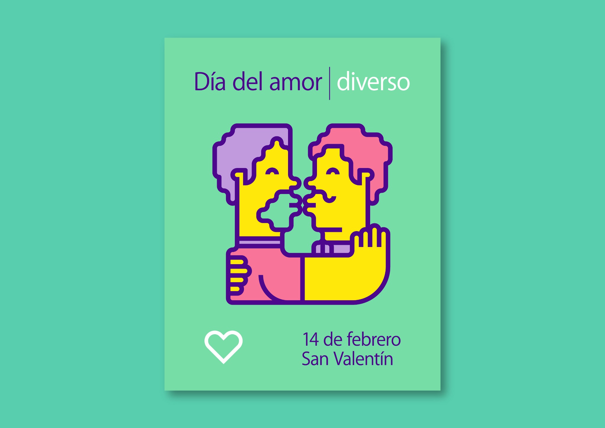Cartel verde con dos personajes ilustrados y la palabra diverso