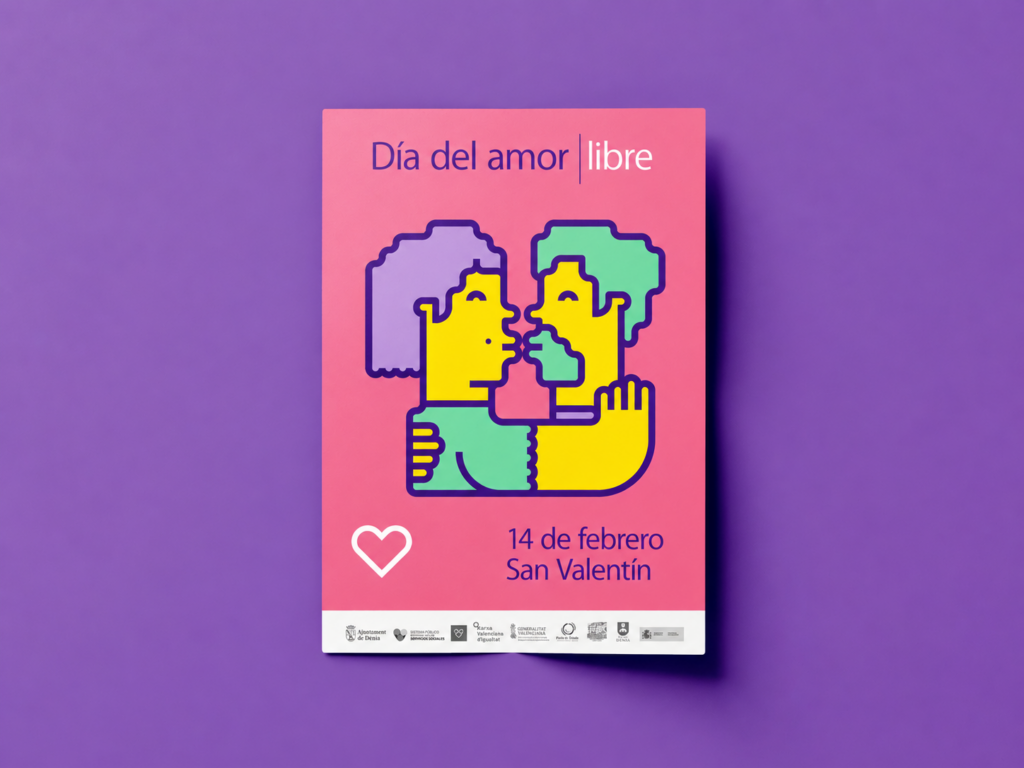Flyer A5 rosa sin pliegue sobre fondo morado y sombra de estudio