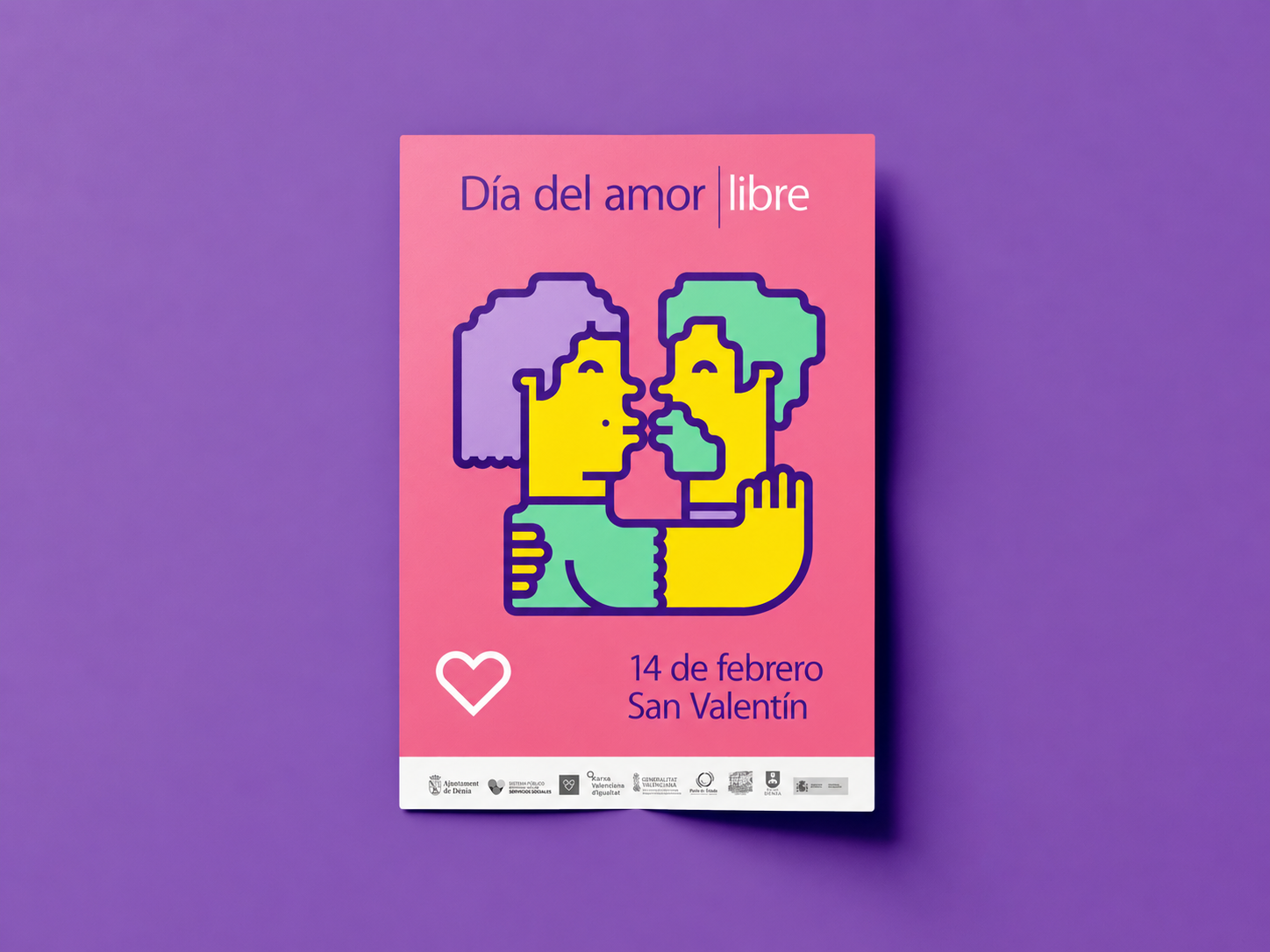 Flyer A5 rosa sin pliegue sobre fondo morado y sombra de estudio