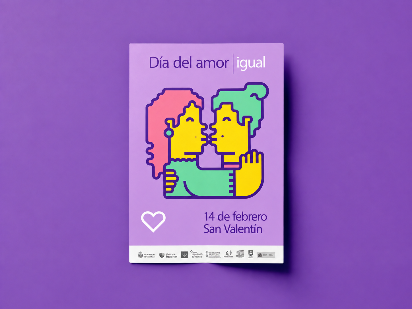Flyer A5 lila frontal sin pliegue sobre fondo morado con sombra de estudio